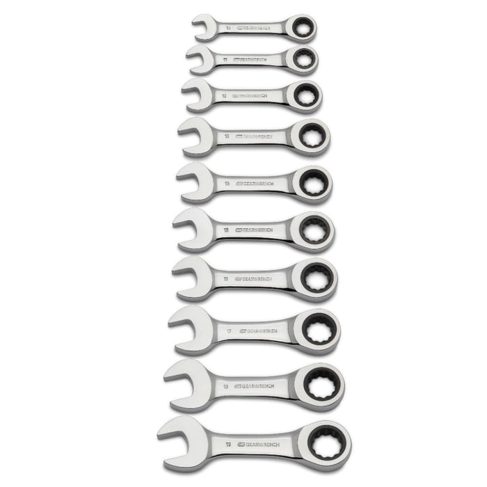 GearWrench 9520D 10 PCFull Polished Chrome 12 PT Stubby Ratcheting Combination Metric Wrench Set