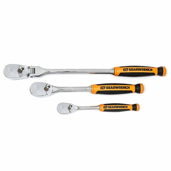GearWrench 81203T 3 Pc. 1/4" & 3/8" Drive 90-Tooth Dual Material Teardrop Ratchet Set - My Tool Store