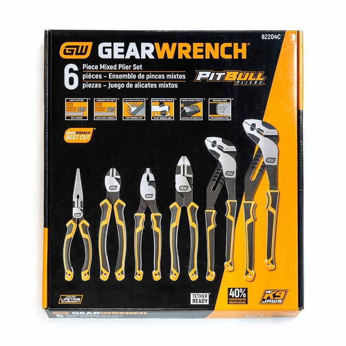 GearWrench 82204C 6 Pc. Pitbull Dual Material Mixed Plier Set