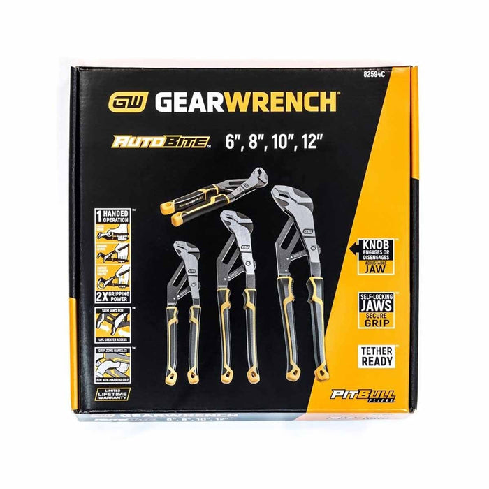 GearWrench 82594C 4 Pc. Pitbull Auto-Bite Tongue & Groove Dual Material Pliers