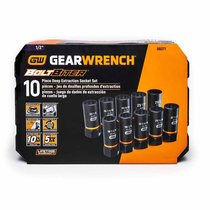 GearWrench 86071 10 Pc. 1/2" Drive Bolt Biter Deep Extraction Socket Set - My Tool Store