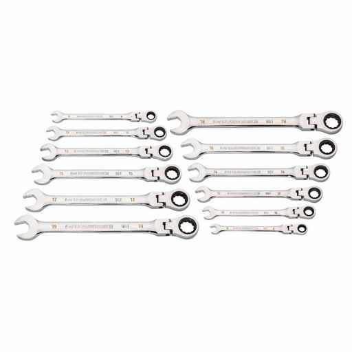 GearWrench 86727 12 Pc. 90-Tooth 12 Point Flex Head Ratcheting Combination Metric Wrench Set - My Tool Store