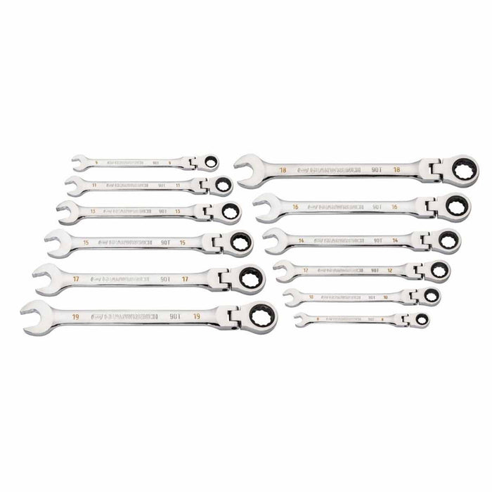 GearWrench 86727 12 Pc. 90-Tooth 12 Point Flex Head Ratcheting Combination Metric Wrench Set