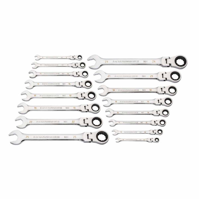 GearWrench 86728 16 Pc. 90-Tooth 12 Point Flex Head Ratcheting Combination Metric Wrench Set