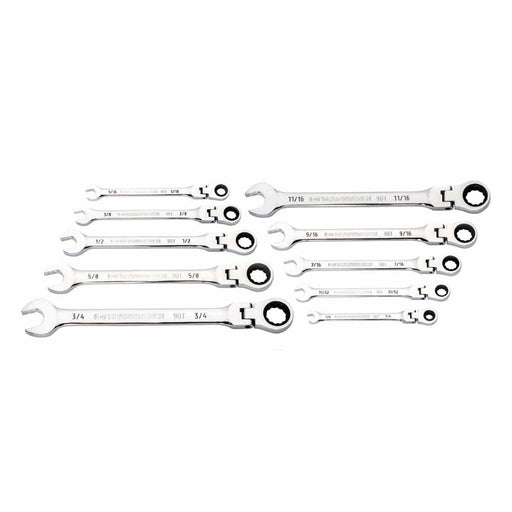 GearWrench 86758 10 Pc. 90-Tooth 12 Point Flex Head Ratcheting Combination SAE Wrench Set - My Tool Store