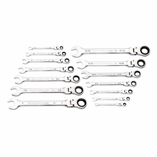 GearWrench 86759 14 Pc. 90-Tooth 12 Point Flex Head Ratcheting Combination SAE Wrench Set - My Tool Store