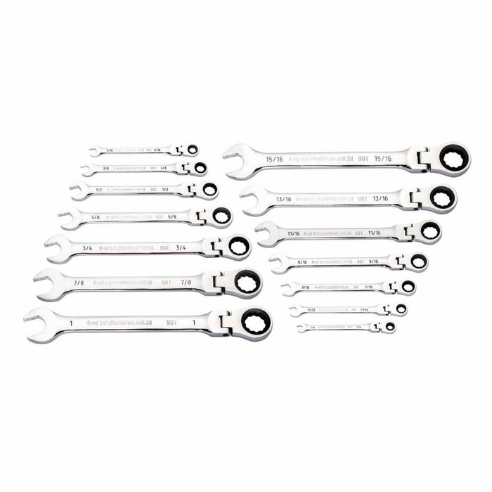 GearWrench 86759 14 Pc. 90-Tooth 12 Point Flex Head Ratcheting Combination SAE Wrench Set