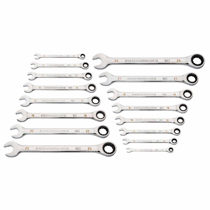GearWrench 86928 16 Pc. 90-Tooth 12 Point Metric Combination Ratcheting Wrench Set