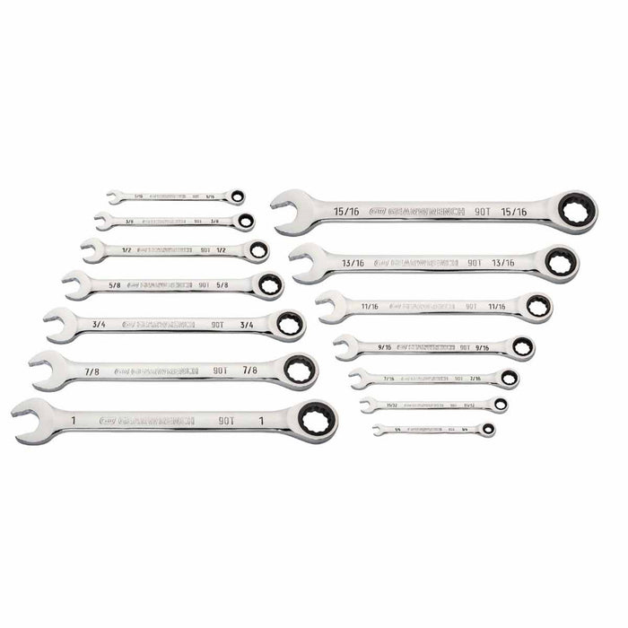 GearWrench 86959 14 Pc. 90-Tooth 12 Point SAE Combination Ratcheting Wrench Set