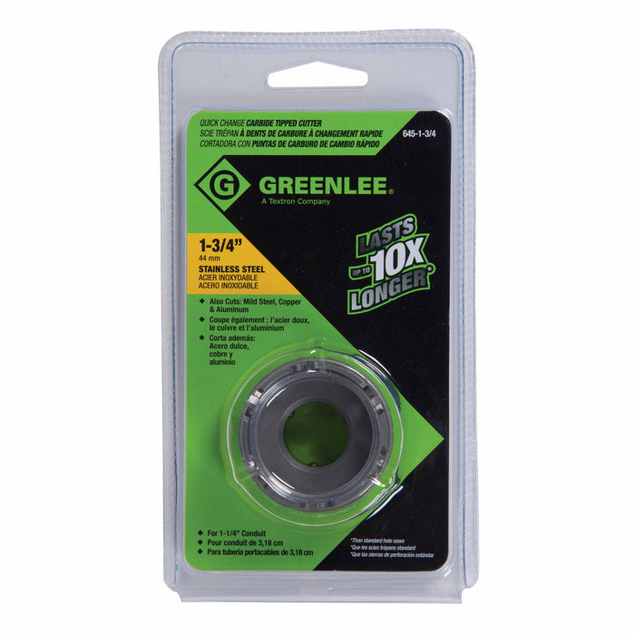 Greenlee 645-1-3/4 1-3/4" Quick Change Stainless Steel Carbide-Tipped Hole Cutter