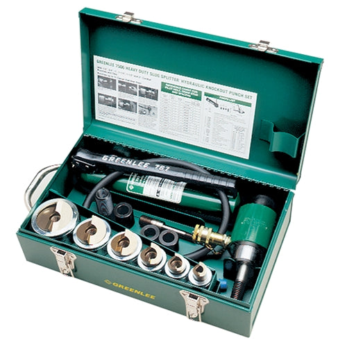 Greenlee 7506 1/2" - 2" Conduit Size Slug-Splitter Knockout Punch Kit with Hydraulic Ram and Hand Pump