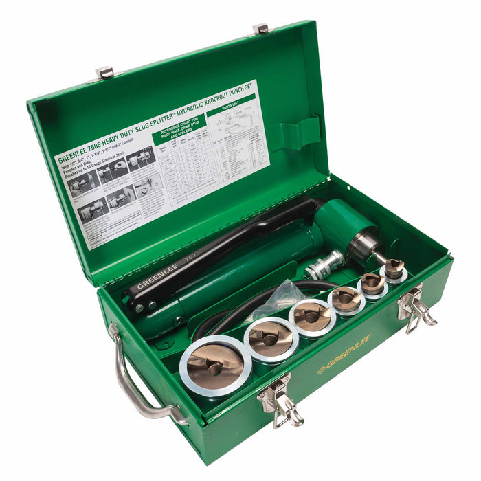 Greenlee 7506 1/2" - 2" Conduit Size Slug-Splitter Knockout Punch Kit with Hydraulic Ram and Hand Pump