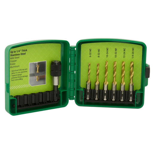 Greenlee DTAPSSKIT Standard 7-piece Drill/Tap Bit Kit with Quick-Change Adapter & Case - My Tool Store