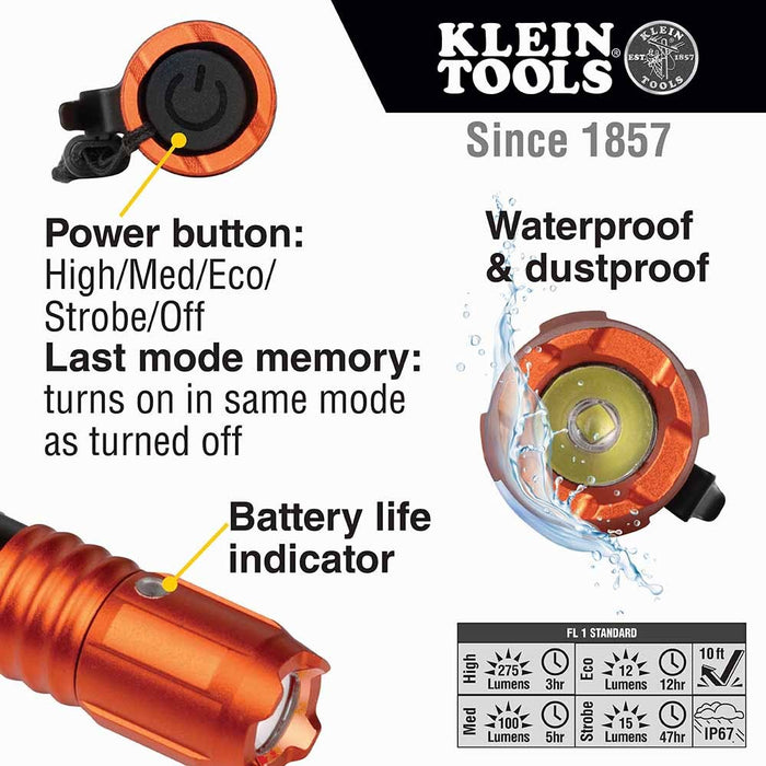 Klein 56411 Rechargeable Waterproof LED Pocket Light w/ Lanyard