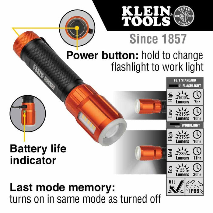 Klein 56412 Rechargeable Flashlight with Worklight - My Tool Store