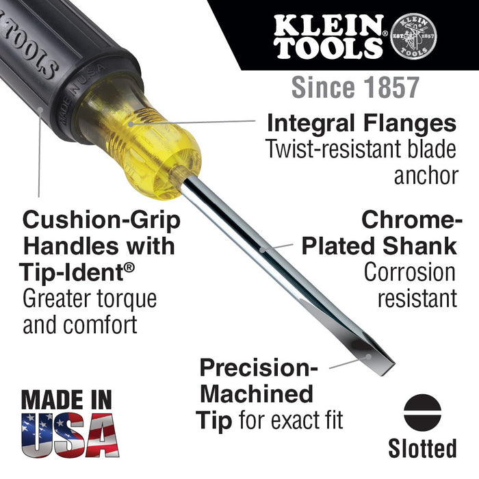 Klein Tools 602-4 1/4" Keystone Screwdriver, 4" Round Shank