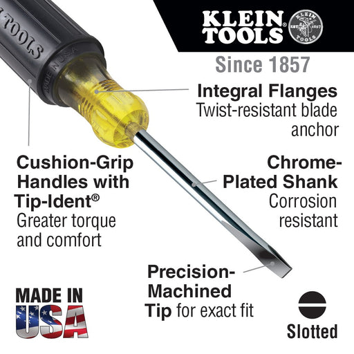 Klein Tools 608-6 1/8" Cabinet Tip Mini Screwdriver, 6" - My Tool Store