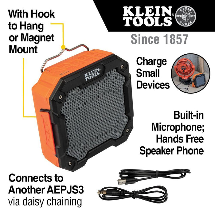 Klein AEPJS3 Bluetooth Jobsite Speaker with Magnet and Hook - My Tool Store
