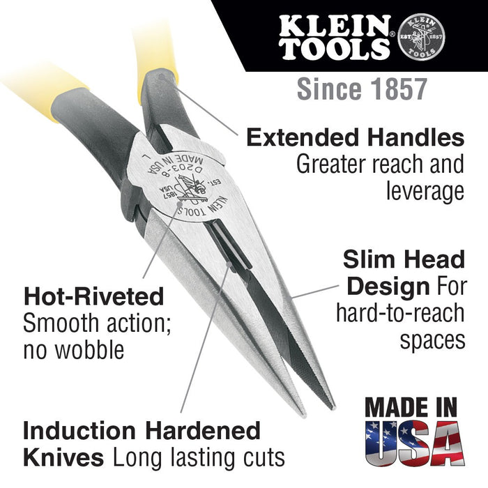 Klein D203-6 6" Standard Long-Nose Pliers - Side-Cutting