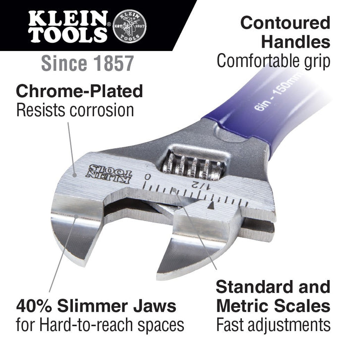 Klein D86934 Slim-Jaw Adjustable Wrench, 6"