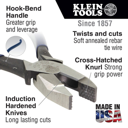 Klein Tools 213-9ST Ironworker's Pliers, Aggressive Knurl, 9" - My Tool Store