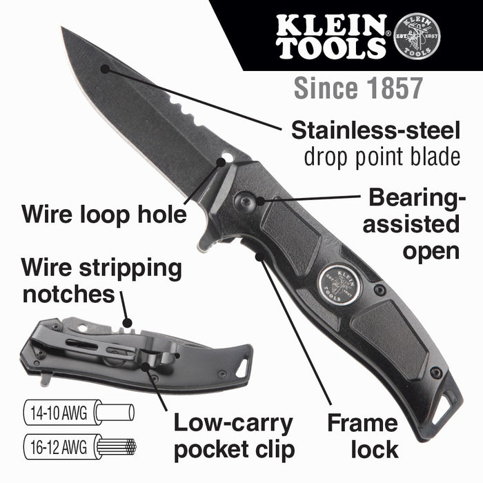 Klein Tools 44228 Electrician’s Bearing-Assisted Open Pocket Knife