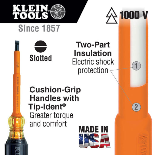 Klein Tools 601-4-INS Insulated Screwdriver, 3/16" Cabinet, 4" - My Tool Store