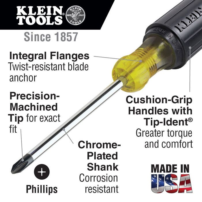Klein Tools 603-1 Stubby Screwdriver, #2 Phillips, 1-1/2" Shank