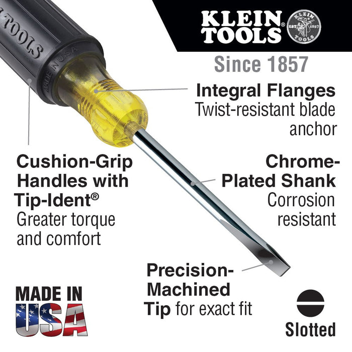 Klein Tools 605-8 1/4" Cabinet Screwdriver, Heavy Duty, 8" - My Tool Store