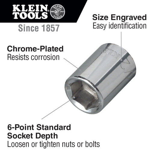 Klein Tools 65703 9/16" Standard 6-Point Socket, 3/8" Drive - My Tool Store