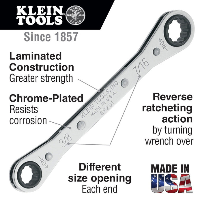 Klein Tools 68202 Ratcheting Box Wrench 1/2 x 9/16"