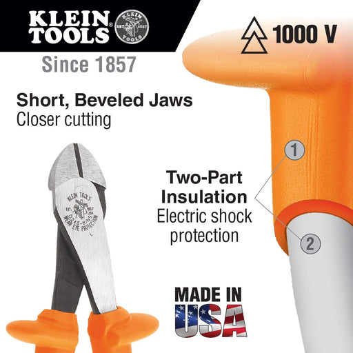 Klein Tools D2000-28-INS Insulated Pliers, Heavy-Duty Diagonal-Cutting, 8" - My Tool Store