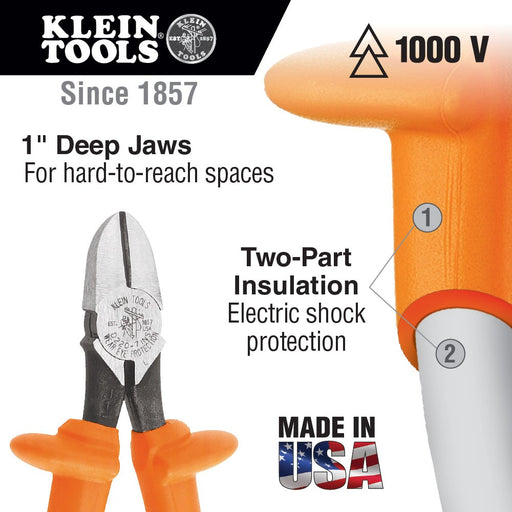 Klein Tools D220-7-INS Diagonal-Cutting Pliers, Insulated, Heavy-Duty, 7" - My Tool Store