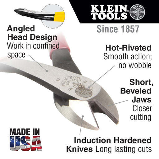 Klein Tools D248-8-GLW Diagonal-Cutting Pliers, Angled Head, Hi-Viz, 8" - My Tool Store