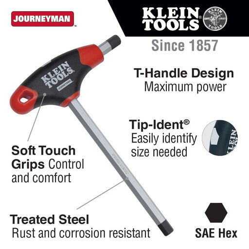 Klein Tools JTH4E15 3/8" Hex Key, Journeyman T-Handle, 4" - My Tool Store