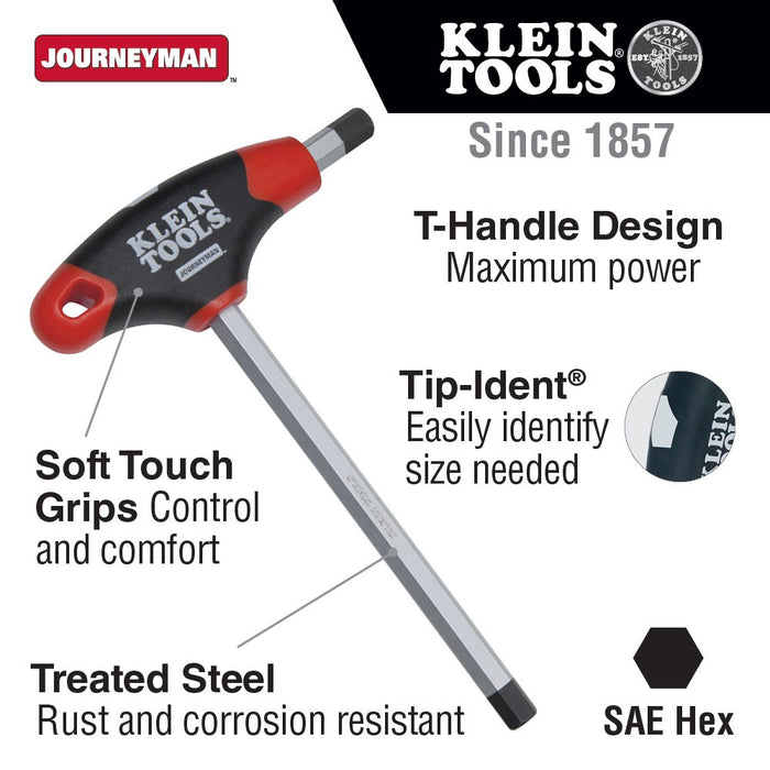 Klein Tools JTH6E08 1/8" Hex Key, Journeyman T-Handle, 6" - My Tool Store