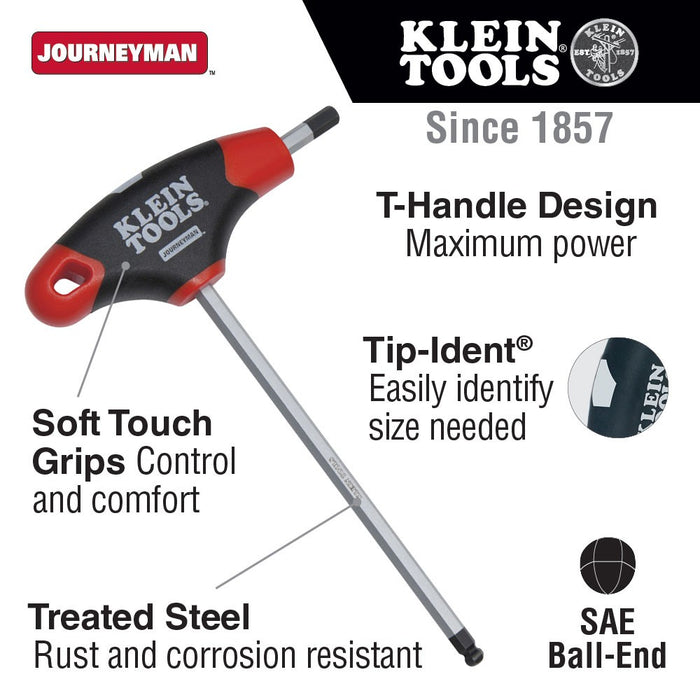Klein Tools JTH6E13BE 1/4" Ball End Hex Key, T-Handle, 6"
