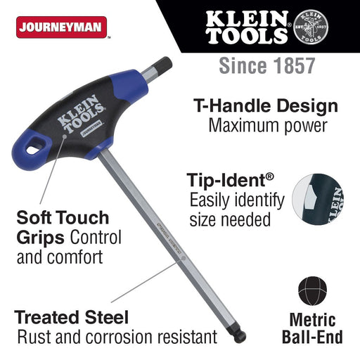 Klein Tools JTH6M3BE 3 mm Ball End Hex Key, Journeyman T-Handle, 6" - My Tool Store