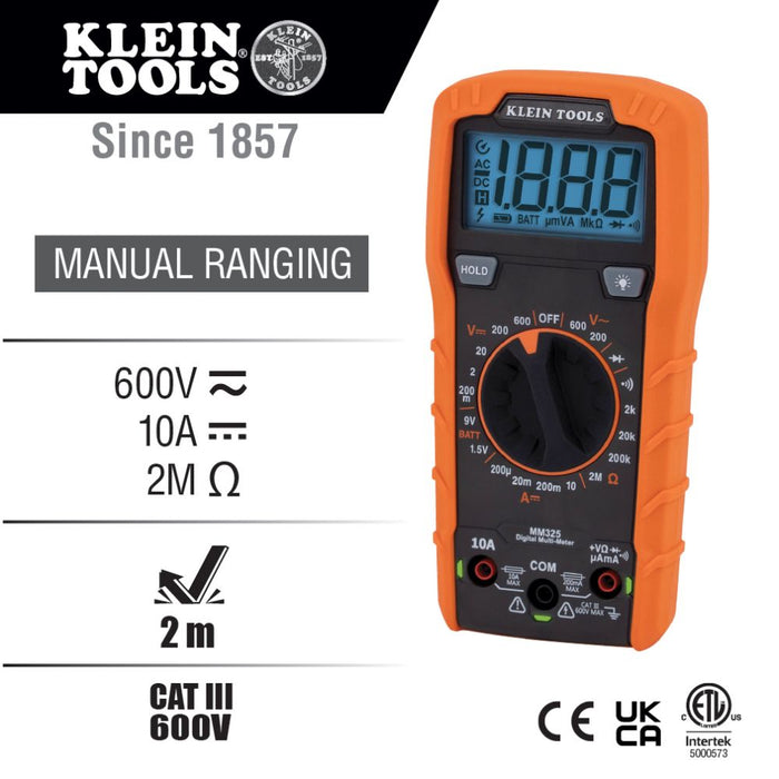 Klein MM325 Digital Multimeter, Manual-Ranging, 600V