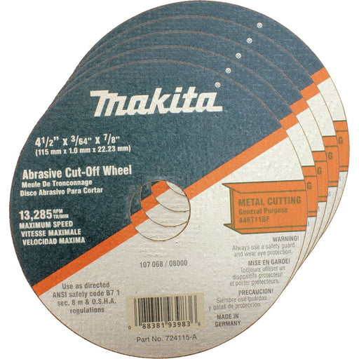 Makita 724115-A-25 4-1/2" x 7/8" x 3/64" Super Thin Cut-Off Wheel, Metal, 25/pk - My Tool Store