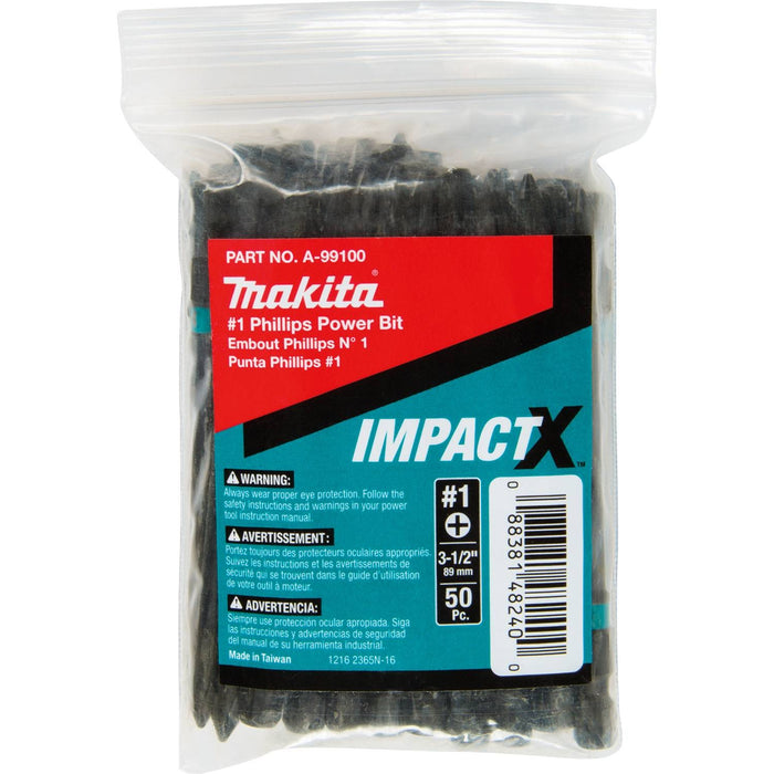 Makita A-99100 ImpactX  #1 Phillips 3-1/2" Power Bit, 50/pk, Bulk