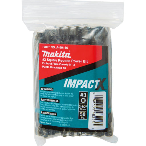 Makita A-99150 ImpactX  #3 Square Recess 3-1/2" Power Bit, 50/pk, Bulk - My Tool Store