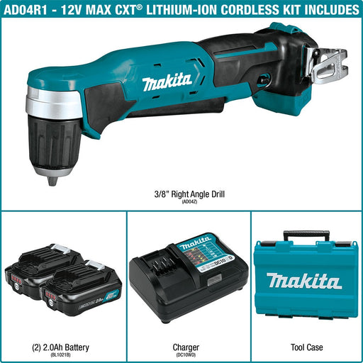 Makita AD04R1 12V max CXT Lithium-Ion Cordless 3/8" Right Angle Drill Kit - My Tool Store
