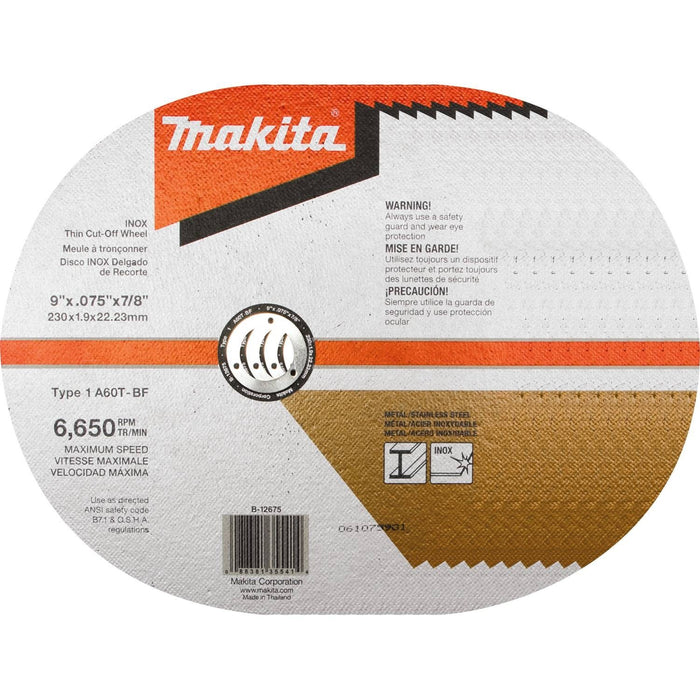 Makita B-12675-10 9" x .075" x 7/8" INOX Thin Cut-Off Wheel, 60 Grit, 10 Pack