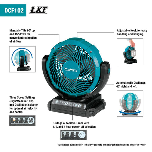 Makita DCF102Z 18V LXT Lithium-Ion Cordless 7-1/8" Fan, 3-spd. (Tool only) - My Tool Store