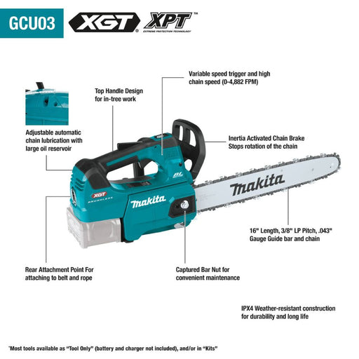 Makita GCU03M1 40V max XGT Brushless Cordless 16" Top Handle Chain Saw Kit (4.0Ah) - My Tool Store