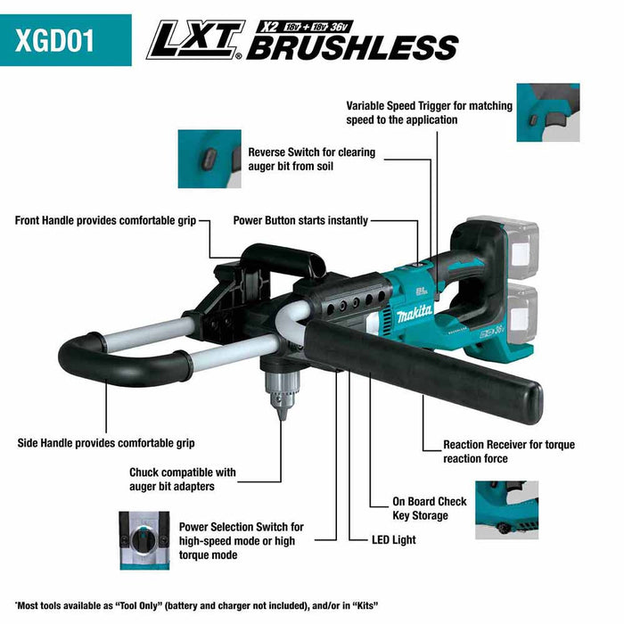 Makita XGD01Z 18V X2 (36V) LXT® Lithium-Ion Brushless Cordless Earth Auger (Tool Only)