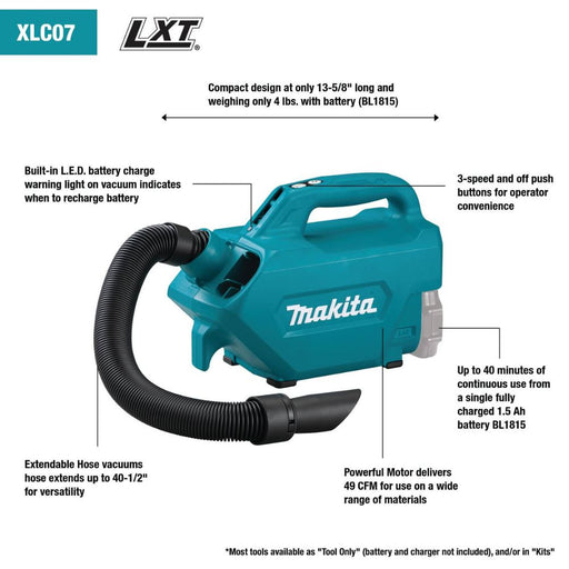Makita XLC07Z 18V LXT Lithium-Ion Handheld Canister Vacuum (Tool only) - My Tool Store