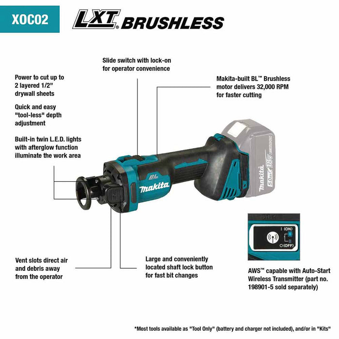 Makita XOC02Z 18V LXT® Lithium-Ion Brushless Cordless Cut-Out Tool, AWS™ Capable (Tool Only)