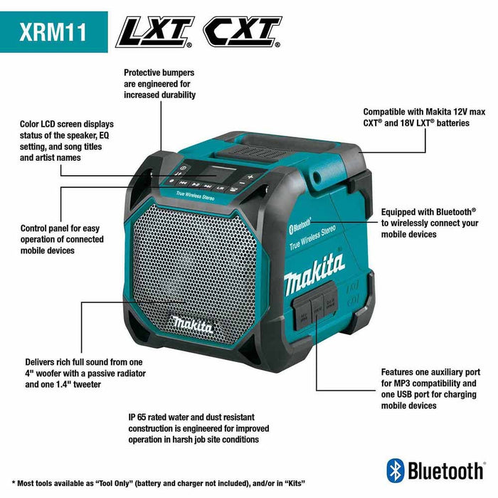 Makita XRM11 18V LXT / 12V max CXT® Lithium-Ion Cordless Bluetooth Job Site Speaker (Tool Only)